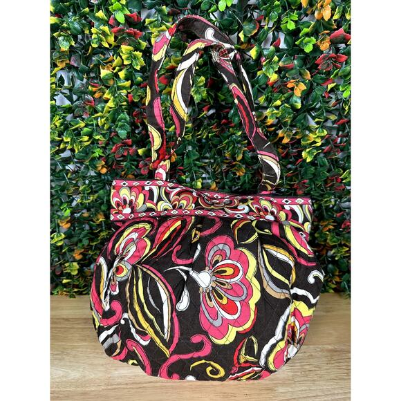 Vera Bradley Handbags - Vera Bradley Peccini Morgan Handbag Tote Purse RETIRED Brown Pink Yellow EUC‎